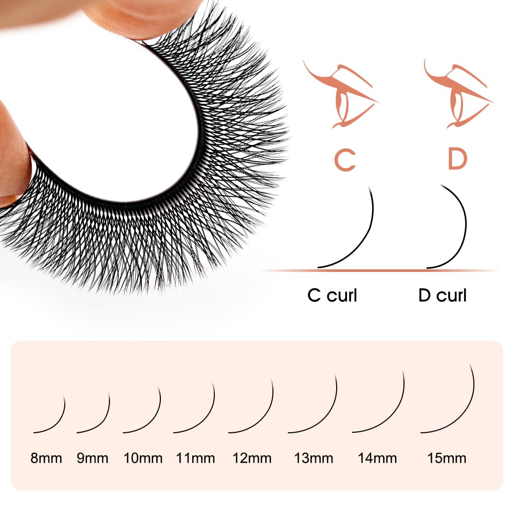 NATUHANA WW Clover Eyelash Extensions 0.07mm D Curl 8-12 Mixed Tray Double 6D lashes Supplies Premade Fans Russian Volume Faux Mink 12Rows/Case W Shape Lash Extensions (d6D black;0.07 D, 8-12 MIX)