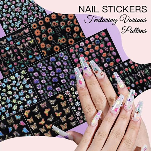 Teenitor Nail Art Kit with 3D Charms, Rhinestones & Brushes