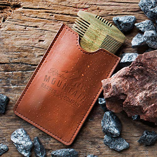 Beard Comb - Sandalwood Natural Hatchet Style for Hair - Anti-Static & No Snag, Handmade Wide & Fine Tooth Contour Brush Best for Beard & Moustache with Carrying Case Pouch