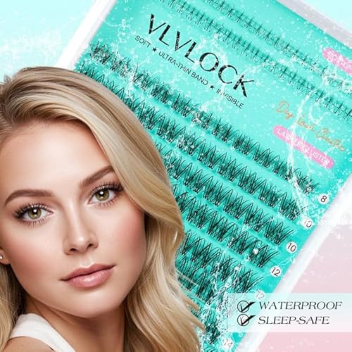 Lash Clusters Kit Clear Band Natural Cluster Lashes with Bottom Lash Clusters 5-16MM Individual Lashes Wispy False Lashes with Lash Bond and Seal,Lash Tweezer DIY at Home(Ivy Kit)
