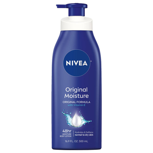 NIVEA Original Daily Moisture Body Lotion, 48-Hour Moisturizing Lotion with Deep Nourishing Serum and Vitamin E, 16.9 Fl Oz Pump Bottle