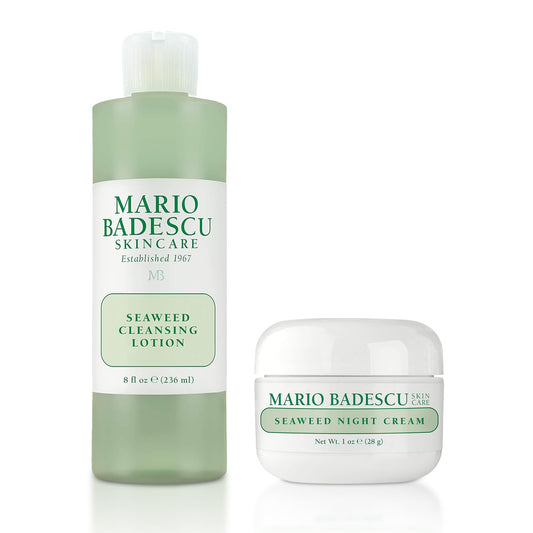 Mario Badescu Seaweed Cleansing Lotion Toner & Seaweed Night Cream Bundle – Facial Toner with Witch Hazel & Aloe Vera + Face Cream with Collagen & Hyaluronate for Hydrated, Balanced Skin Care