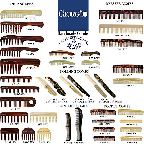 Giorgio G33 FineTooth and WideTooth Pocket Comb - Handmade Styling and Grooming Comb for Men's and Women's Hair, Beard, and Mustache, Saw Cut and Polished Travel Comb