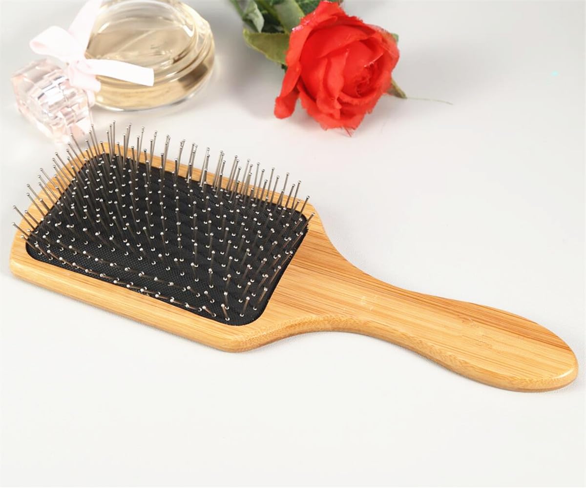 JYHY Keratin Oil Infused Wooden Brush - Natural Hair Detangler for Improved Growth, SPA Massager with Metal Pins