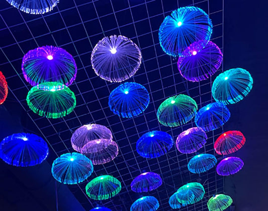 SGSLT Mix 20/25CM Jellyfishs LED Fiber Optic Lights Dresses Garden Ceiling Trees Spider Chandeliers Party Hotel Christmas Decoration Indoor Outdoor Usage Pendants Length130CM x10pcs