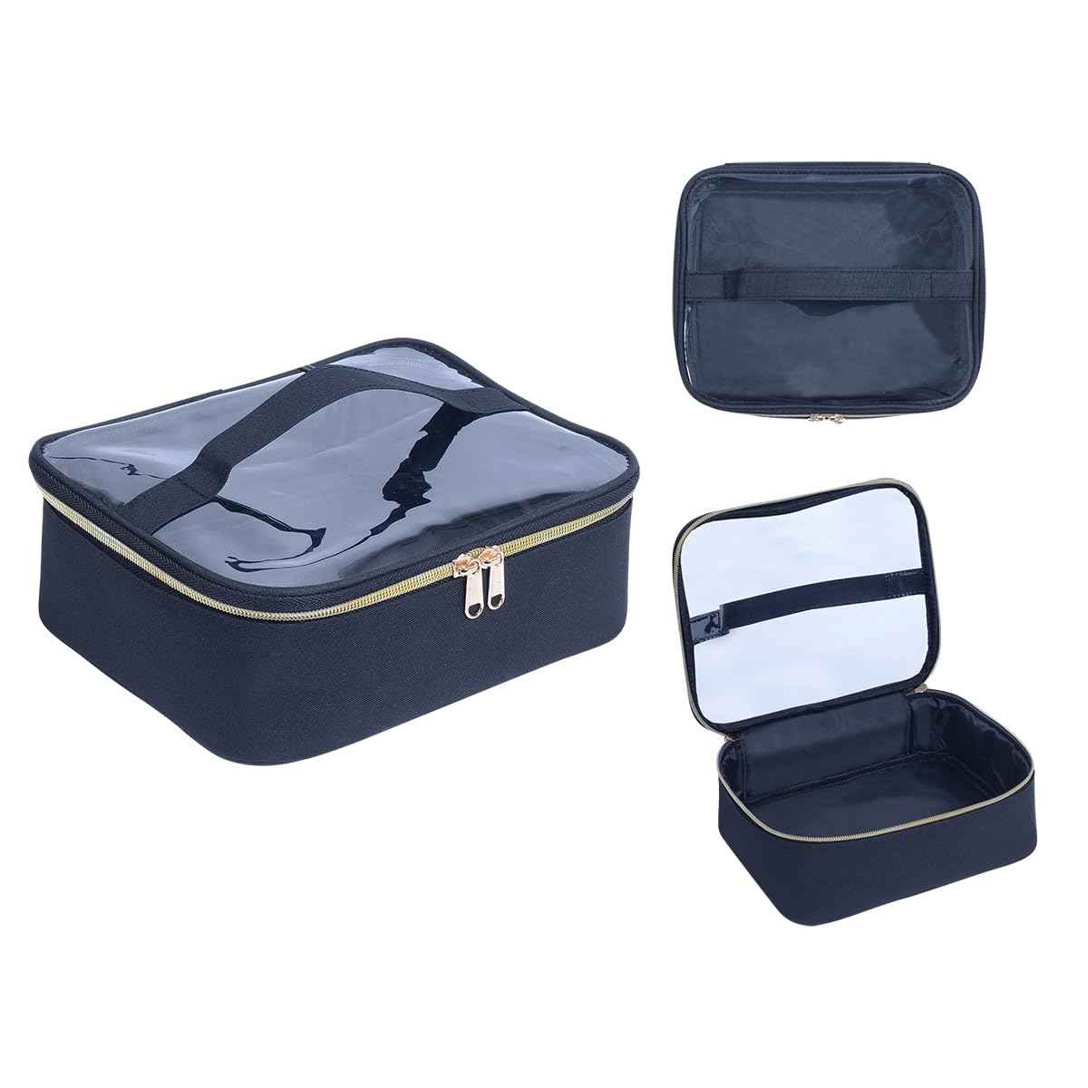 LANDFOBO Small Travel Makeup Bag Clear Cosmetic Toiletry Case Portable with Zipper for Organize Travel Samples, Cosmetics, Skincare Products, etc,(Black)