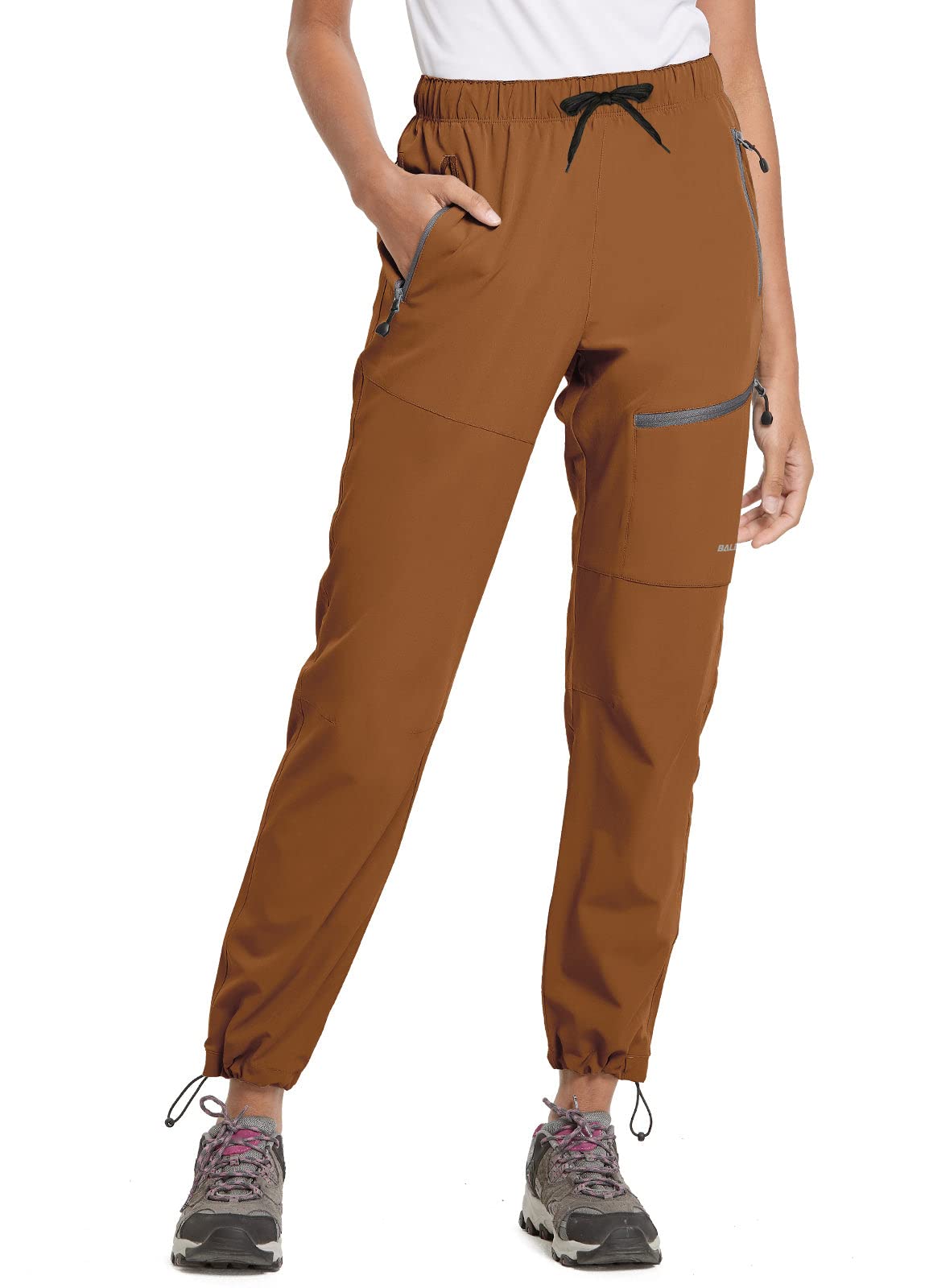 BALEAF Women's Hiking Pants Quick Dry Water Resistant Lightweight Joggers Pant for All Seasons Elastic Waist Caramel Size XS