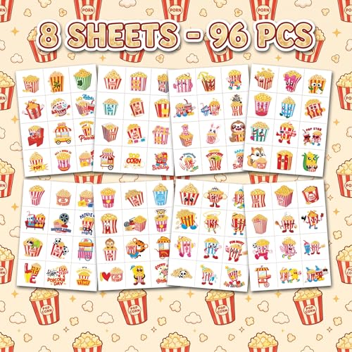 96 Popcorn Temporary Tattoos for Kids | Movie Party Favors