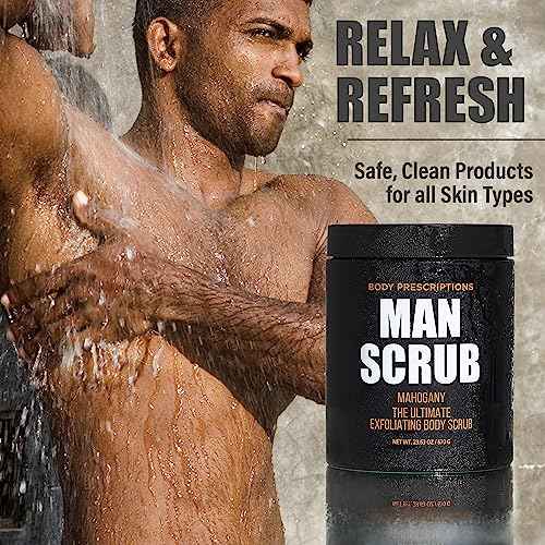 Body Prescriptions Men¡¯s Exfoliating Body Scrub ? Ultimate Skin Cleansing Wash in Jar with Twist-Top Lid, For All Skin Types, 21 Ounce (Pack of 1), Mahogany