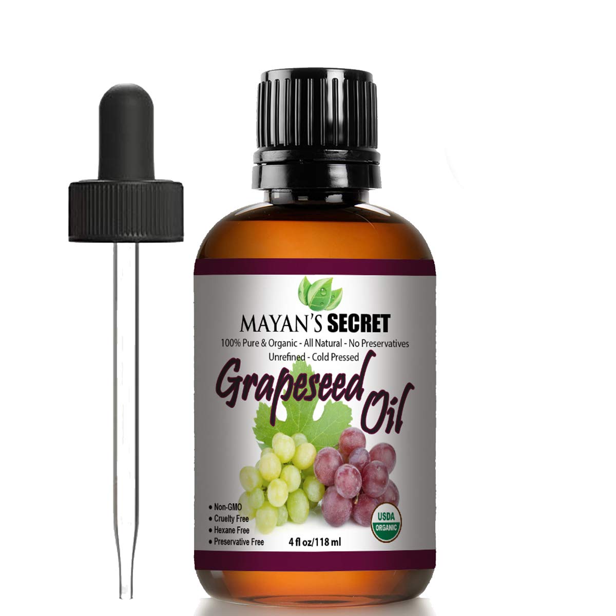 Mayan's Secret Pure Carrier and Essential oils for Skin Care, Hair, Body Moisturizer for Face-Anti Aging Skin Care (Grapeseed Oil Organic, 4oz)