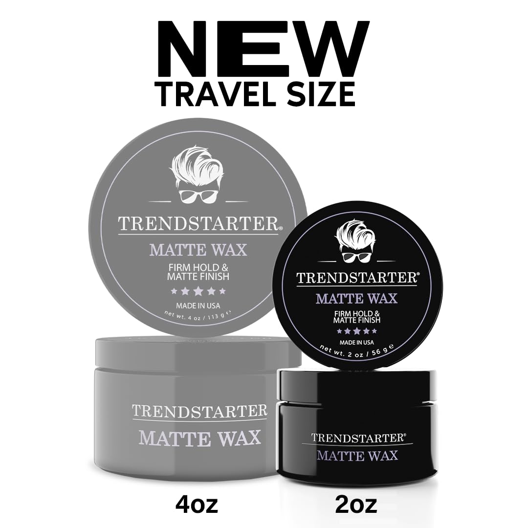 TRENDSTARTER - MATTE WAX (2oz) - Travel Size - Firm Hold - Matte Finish - Mens Hair Products – Premium Water Based All-Day Hold Hair Styling Pomade – Flake-Free Styling Wax for All Hair Types