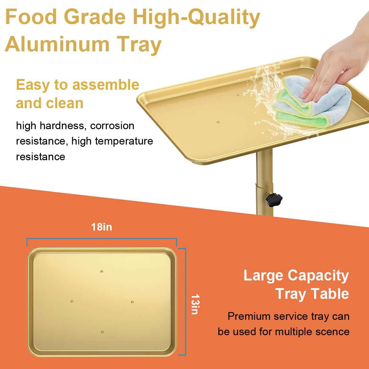 Salon Tray Cart, Salon Rolling Tray Adjustable Height, Tattoo Tray, SPA Rolling Trolley Tray for Beauty Hairstylist Dental Clinic,Champagne Gold