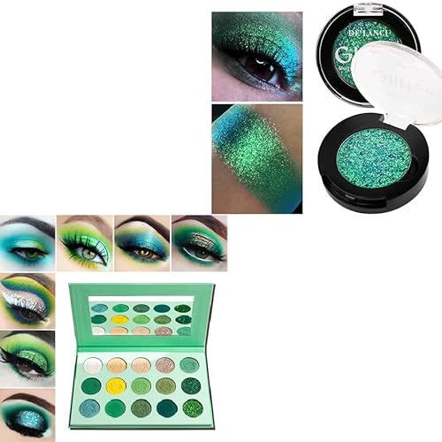 Afflano Green Eyeshadow Palette - MultiChrome Forest Emerald Green Glitter Eyeshadow, Highly Pigmented Chrome Shimmer Eye Shadow