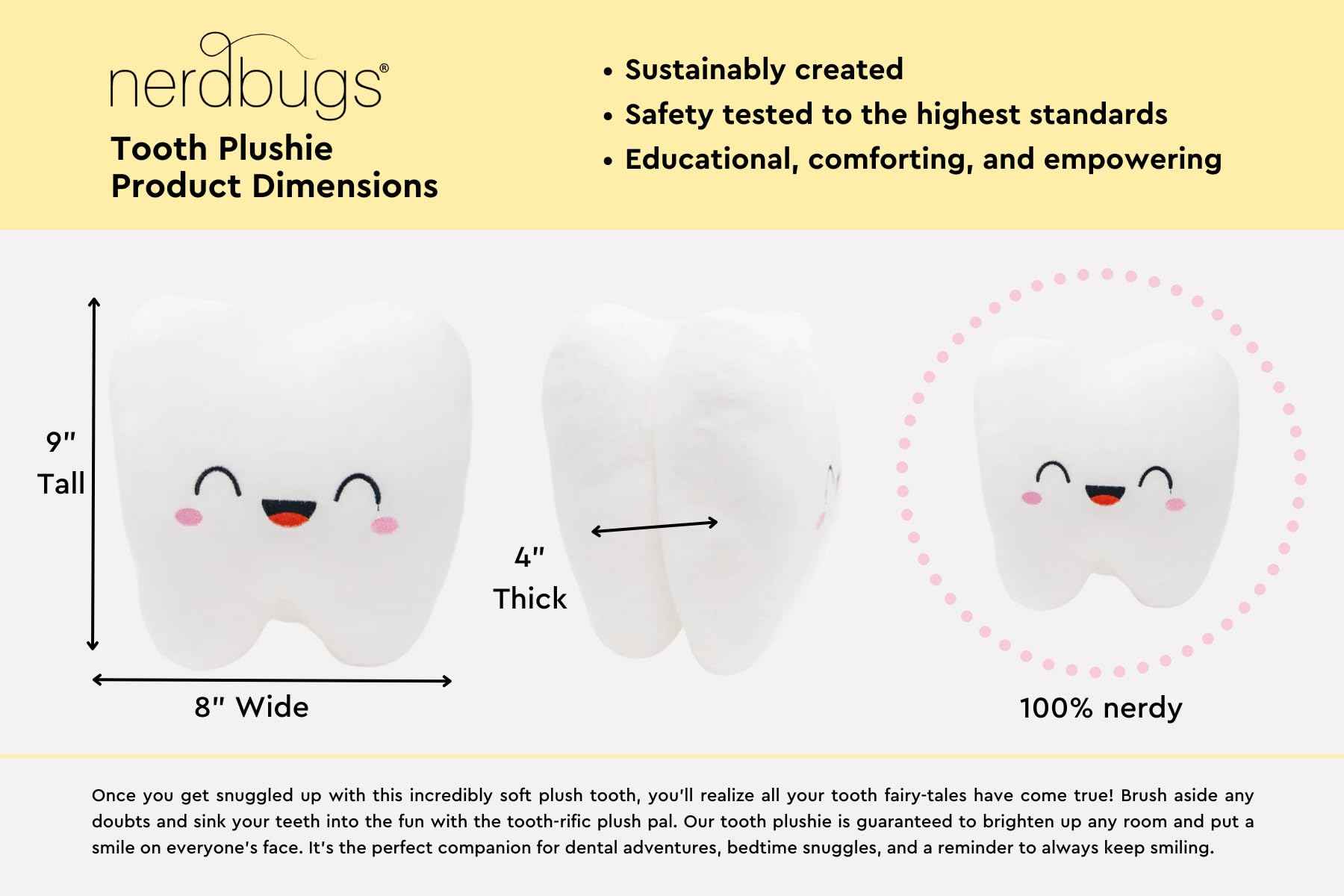 Nerdbugs Tooth Plush - The Molar The Merrier! - Dentist & Oral Surgeon Gift / Tooth Fair Pillow