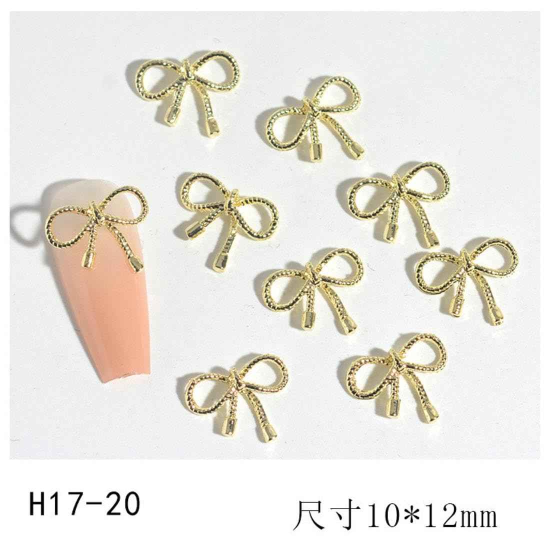 Maigitur 60pcs 3D Metal Bow Nail Charms - Alloy, Crystal - Gold, Gray, Silver - 6 Styles, 10pcs Each - Nail Art Decoration