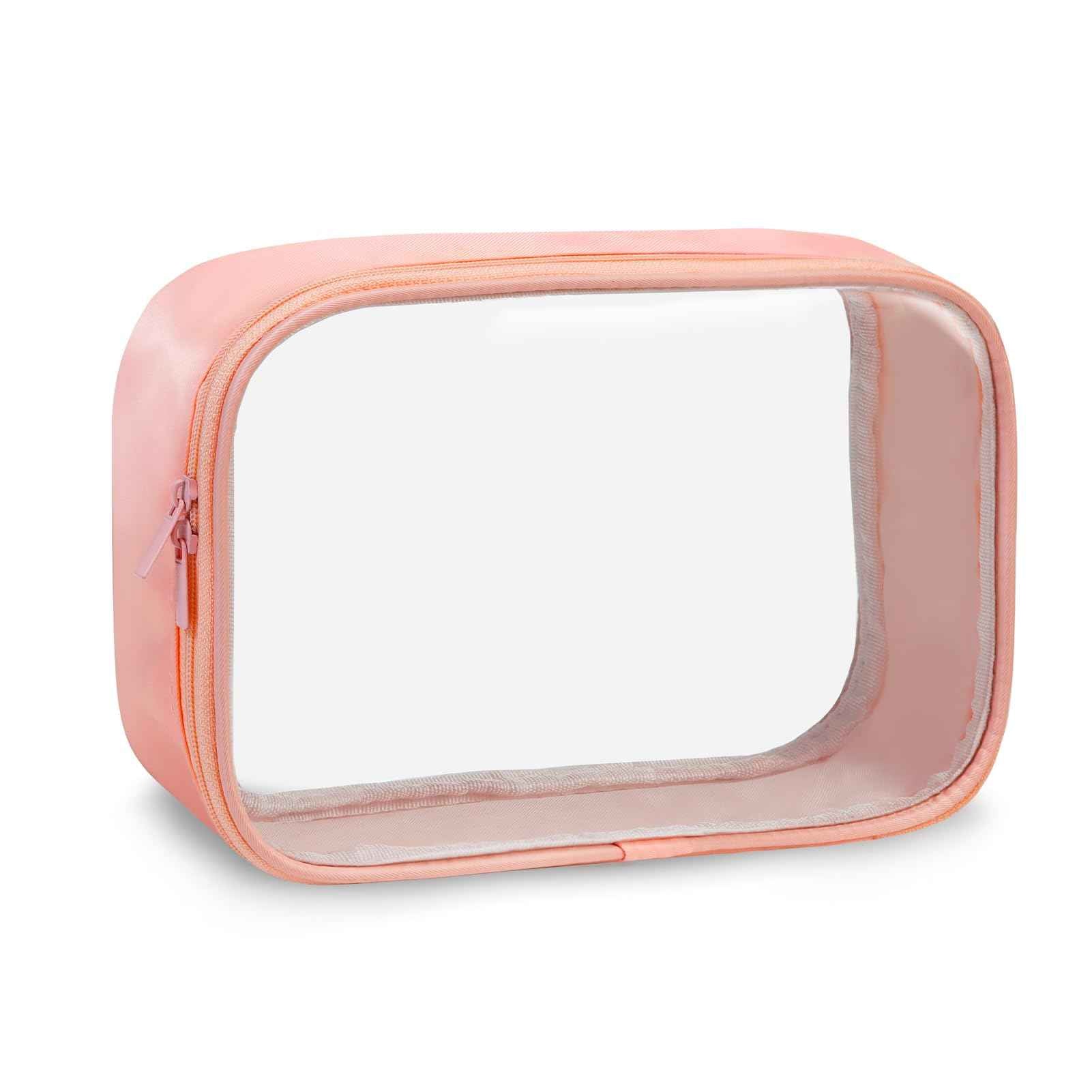 Moyad TSA Approved Clear Toiletry Bag, 1 Pack Quart Size 3-1-1 Liquids Pouch for Travel, Transparent Makeup & Cosmetic Organizer for Women Men, Peach Pink