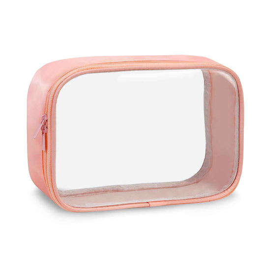 Moyad TSA Approved Clear Toiletry Bag, 1 Pack Quart Size 3-1-1 Liquids Pouch for Travel, Transparent Makeup & Cosmetic Organizer for Women Men, Peach Pink
