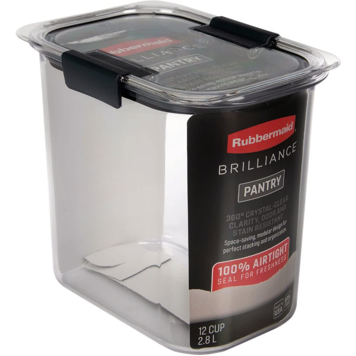 Rubbermaid Brilliance 12-Cup Airtight Food Storage Container, Perfect for Pantry Staples, Clear/Grey