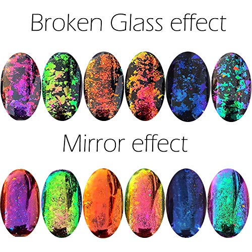 Iridescent Glitter Chameleon Nail Flakes Set Chrome Nail Powder Mirror Mermaid Effect Set 6 Jars (Dark Chameleon)