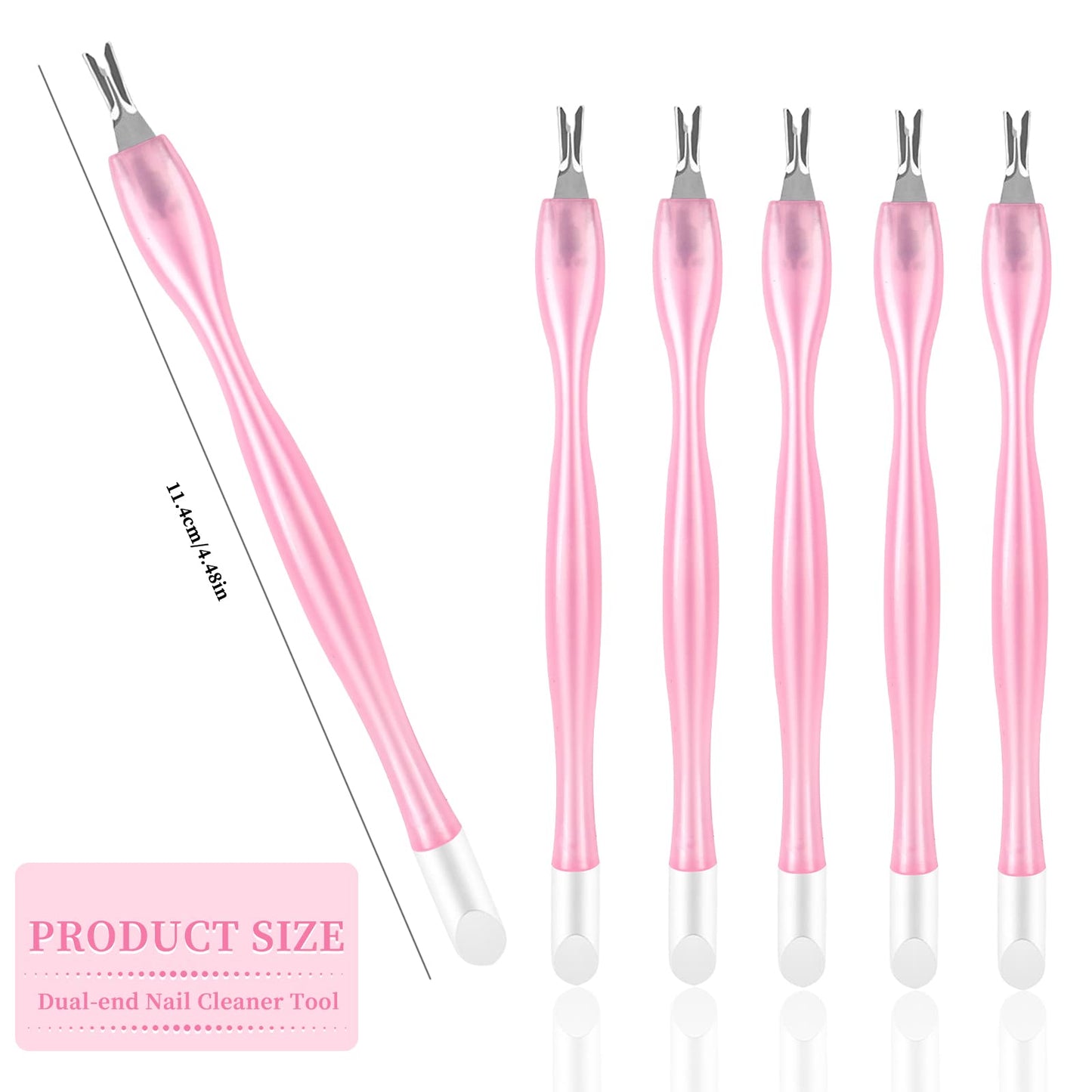 heemeei 50Pcs Nail Cuticle Trimmer Rubber Nail Cleaner, Plastic Handle Cuticle Knife, Double End Nail Dead Skin Fork Cuticle Pusher Bulk Nail Art Cuticle Remover Tools(Pink)