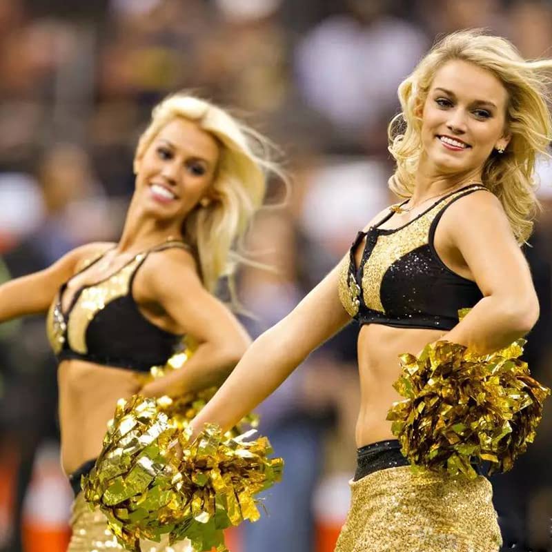 Hooshing Gold Pom Poms with Baton Handles - 2 Pack Cheerleading Poms (14in)