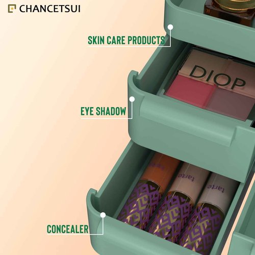 CHANCETSUI Makeup Organizer With Drawers, Countertop Organizer for Cosmetics, Vanity Holder for Lipstick, Brushes, Lotions, Eyeshadow, Nail Polish and Jewelry (Green)