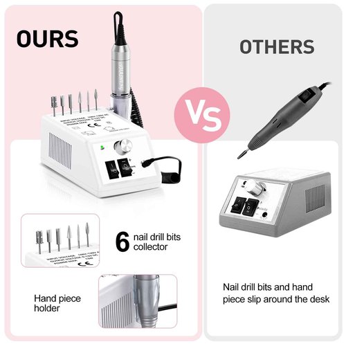 Jiasheng Professional Nail Drill, 20000rpm Electric Nail Drill Machine, Electronic Nail File Drills for Acrylic Nails Gel Nails Manicure Pedicure Tools for Salon Use, White