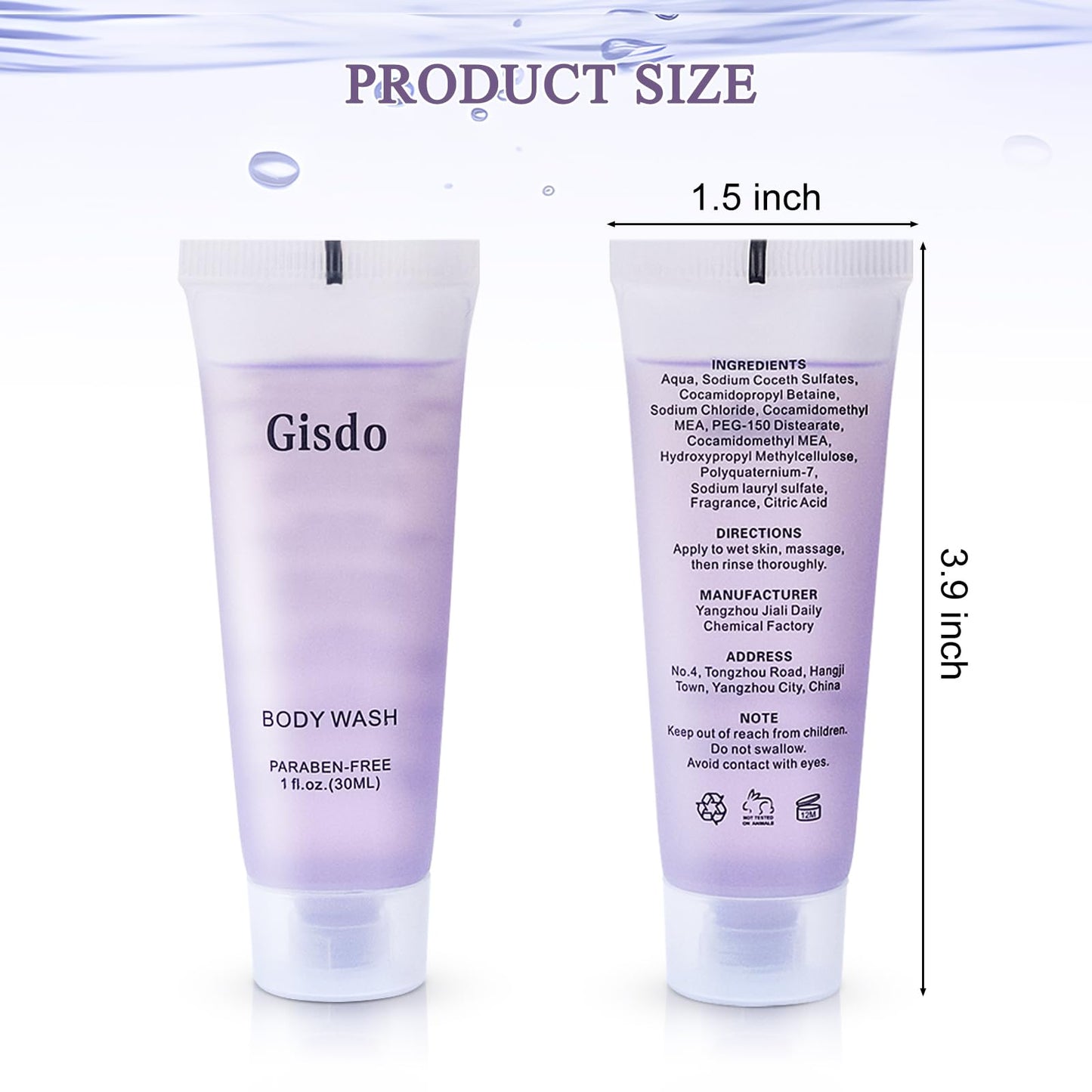 Gisdo Travel Size Body Wash Bulk (1 fl oz, 100 Pack), Refreshing Hotel Body Wash, Mini and Small Size Guest Hotel Toiletries in Bulk