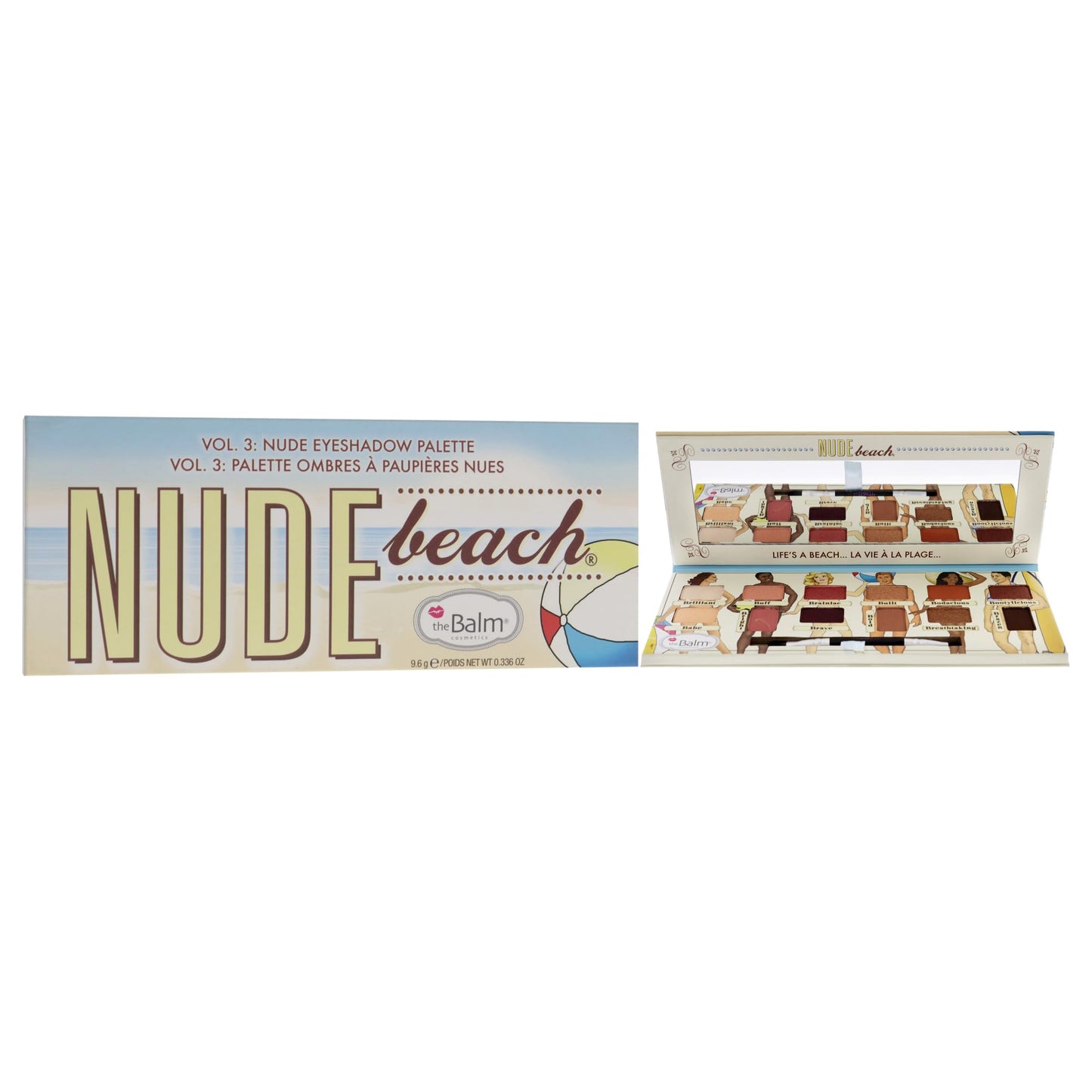 theBalm Nude Beach Eyeshadow Palette, Durable Long-Lasting, Professional Cosmetic Set, 12 Eye-Popping Shades, Triple-Milled Pigments 0.382 Oz