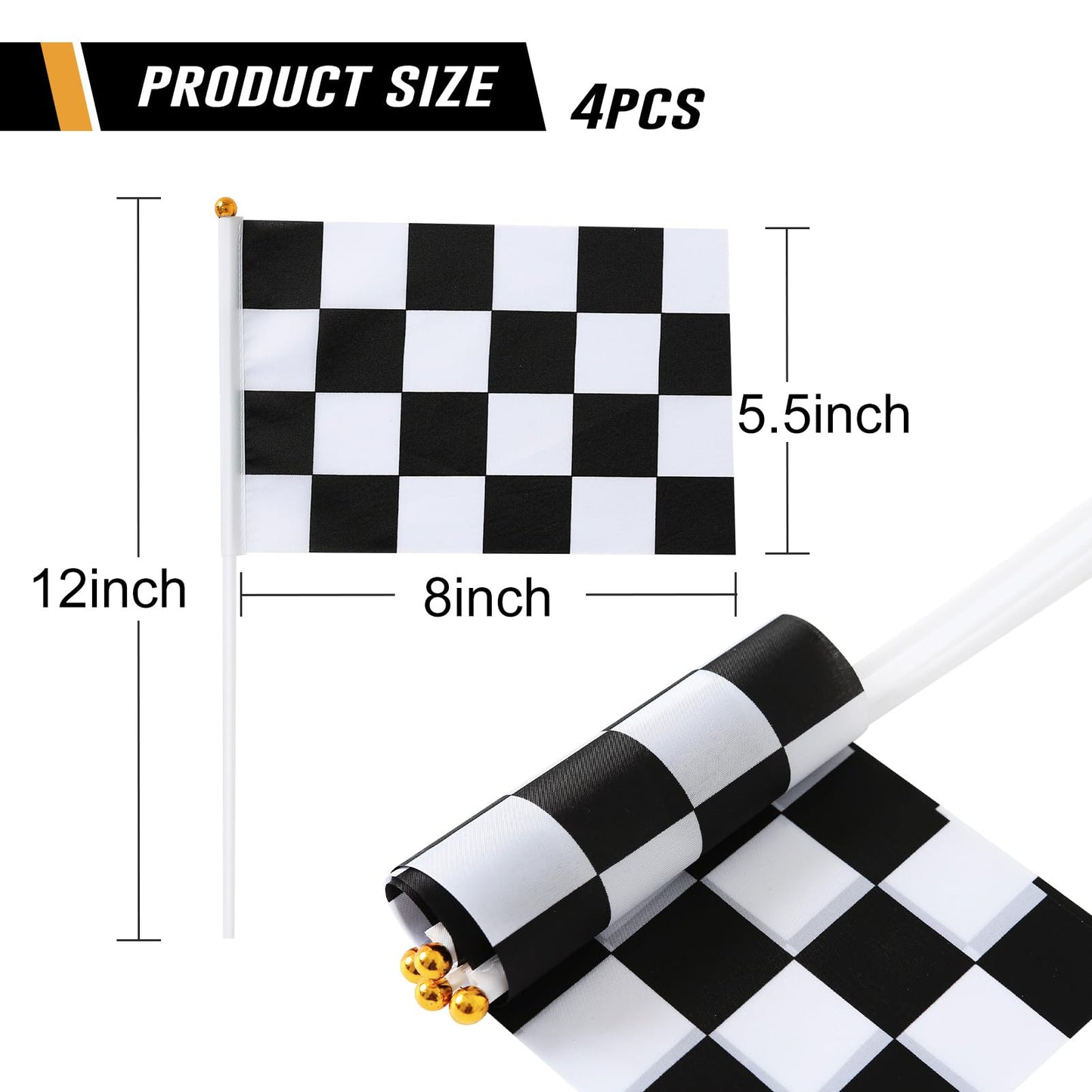 2PC Racing Checkered Hair Bow Clips with 4PC Checkered Flags Black White Hair Accessories for Girls Women Party Decorations