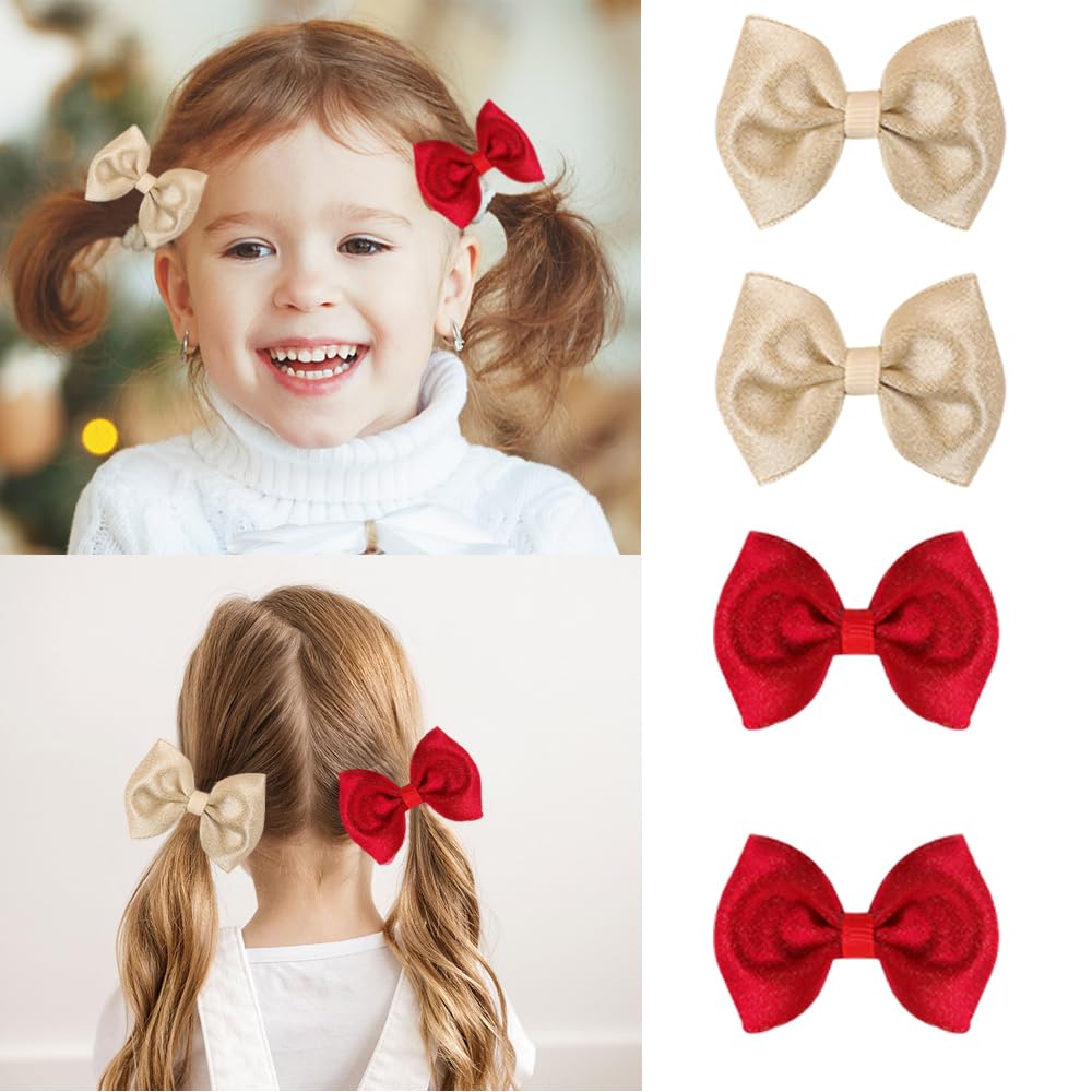 4PCS Valentines' Day Hair Bows Clips for Kids Women Girls Exquisite Glitter Grosgrain Bows Clips Hairgrips Red Gold Glitter Hair Clips Hair Accessories for Xmas Cosplay Costume Party Decorations