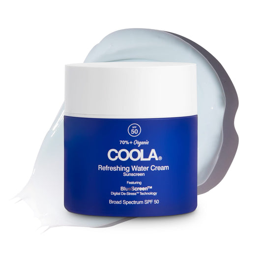 COOLA Organic Refreshing Water Cream Face Moisturizer with SPF 50, Dermatologist Tested Face Sunscreen with Plant-Derived BlueScreen Digital De-Stress Technology, 1.5 Fl Oz