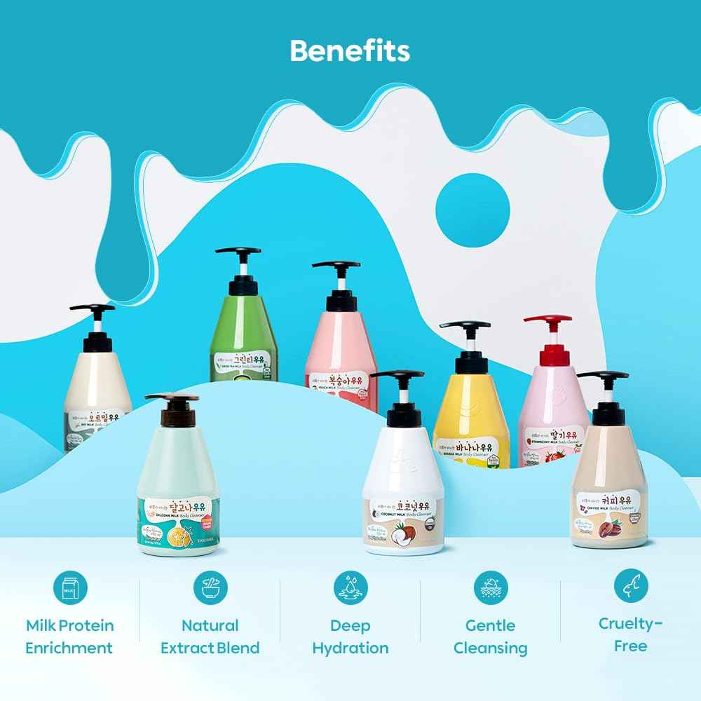 Kwailnara WELCOS Strawberry Milk Body Lotion & Body Wash Set – Moisturizing & Revitalizing Korean Skincare Set with Strawberry Extract, 560g / 19.75oz Each