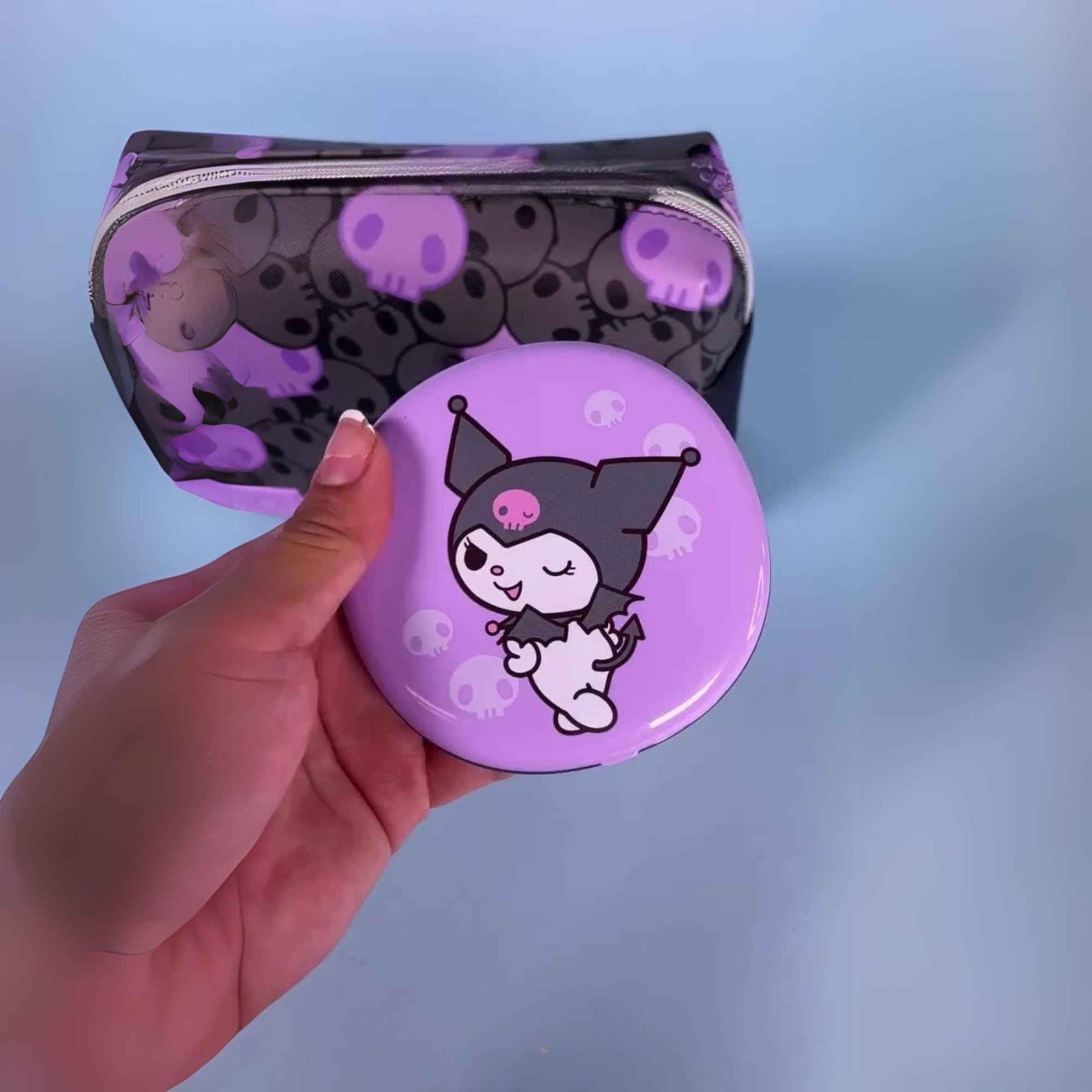 Impressions Vanity Kuromi Portable Round LED Compact Mirror for Purse, Lighted Travel Makeup Mirror with 3X Magnification, Daylight LED Lighting, Adjustable Brightness and Soft Touch Sensor