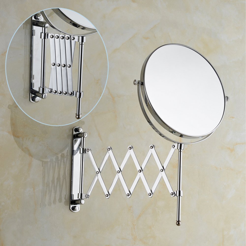 Cavoli 8 Inches Double-Sided Wall Mount Scalable Mirror with 10x Magnification,with Scissor Bracket,Chrome Finish(8 inch,10x)