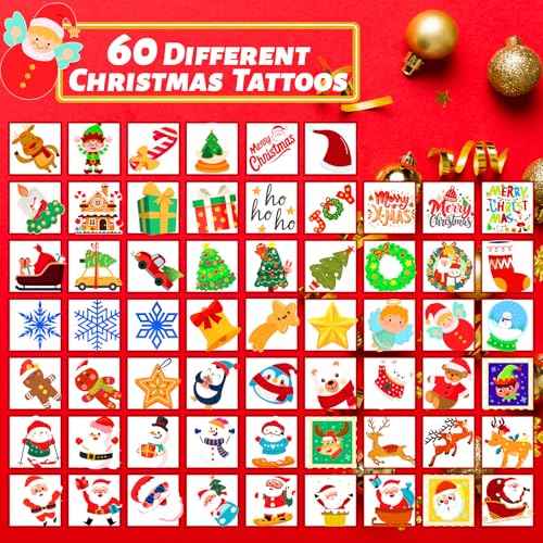 winthrop 240 Pcs Christmas Temporary Tattoos for Kids, Bulk Safety Waterproof Tattoos, Christmas Prizes Assorted Gadgets, Best Choice for Christmas Party Favors, 60 Different Designs Elk Santa Claus