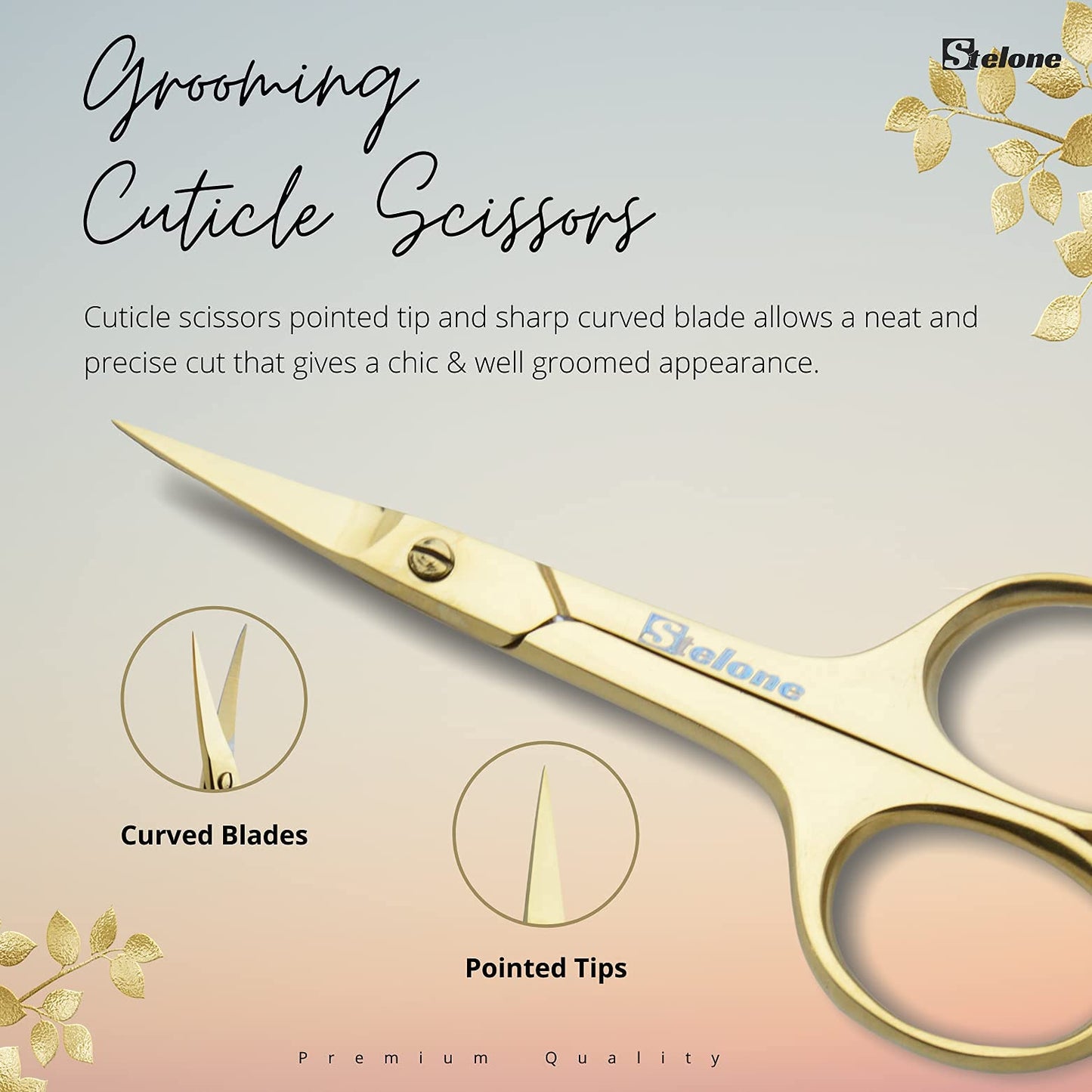 Stelone Professional Grooming Scissors - Eyebrow Scissors - Small Curved Stainless Steel Manicure & Beauty Scissor for Women