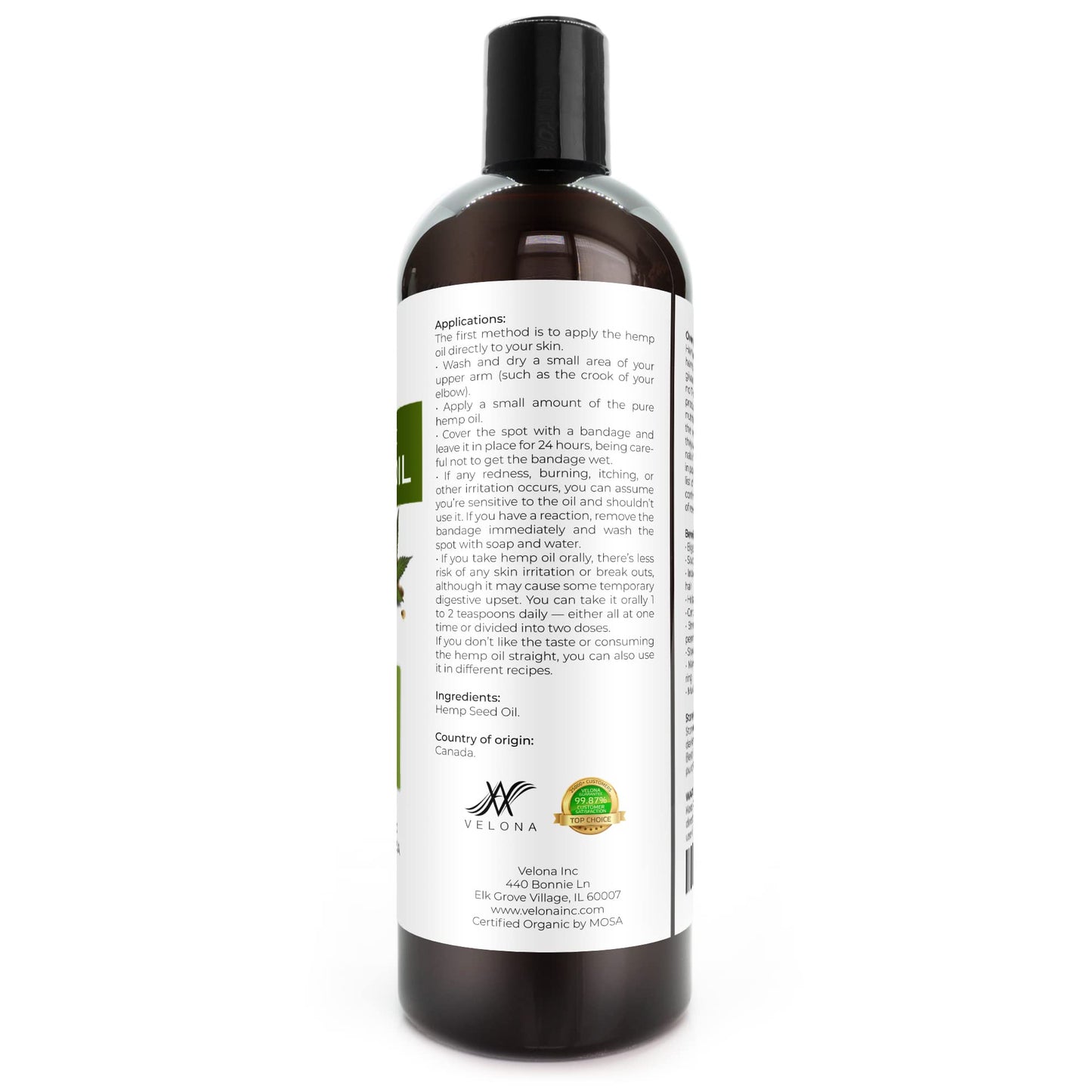 velona Hemp Seed Oil USDA Certified Organic - 16 fl oz | 100% Pure and Natural Carrier Oil | Unrefined, Cold Pressed | Hair, Body, Face & Skin Care | Use Today - Enjoy Results