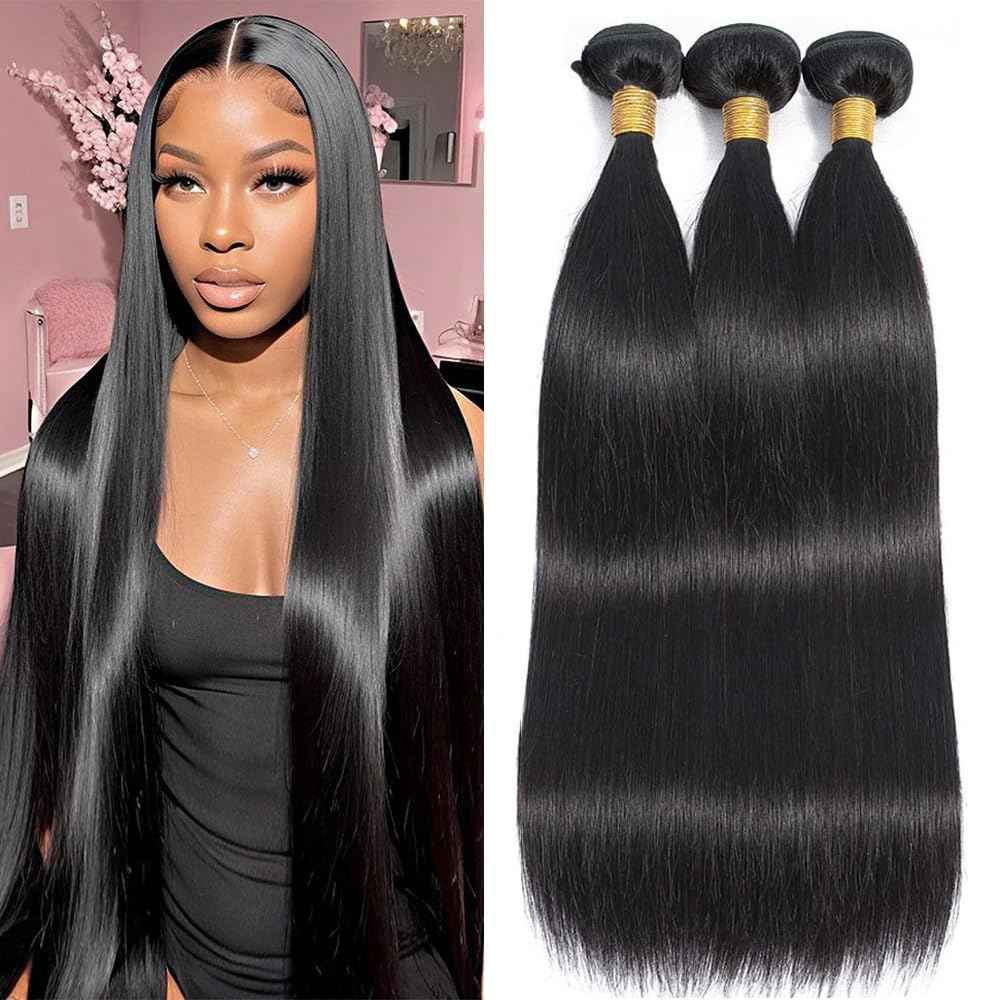 10A Straight Bundles Human Hair 10 12 14 Inch 100% Unprocessed Virgin Brazilian Straight Human Hair Weave 3 Bundles Natural Black Color