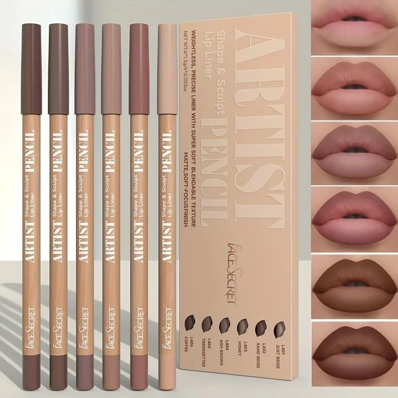 Beauty Glazed 6-Piece Nude Lip Liner Set - Waterproof Matte