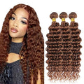 #30 Brown Deep Wave Hair Bundles 3pcs 22-26 Inch Virgin