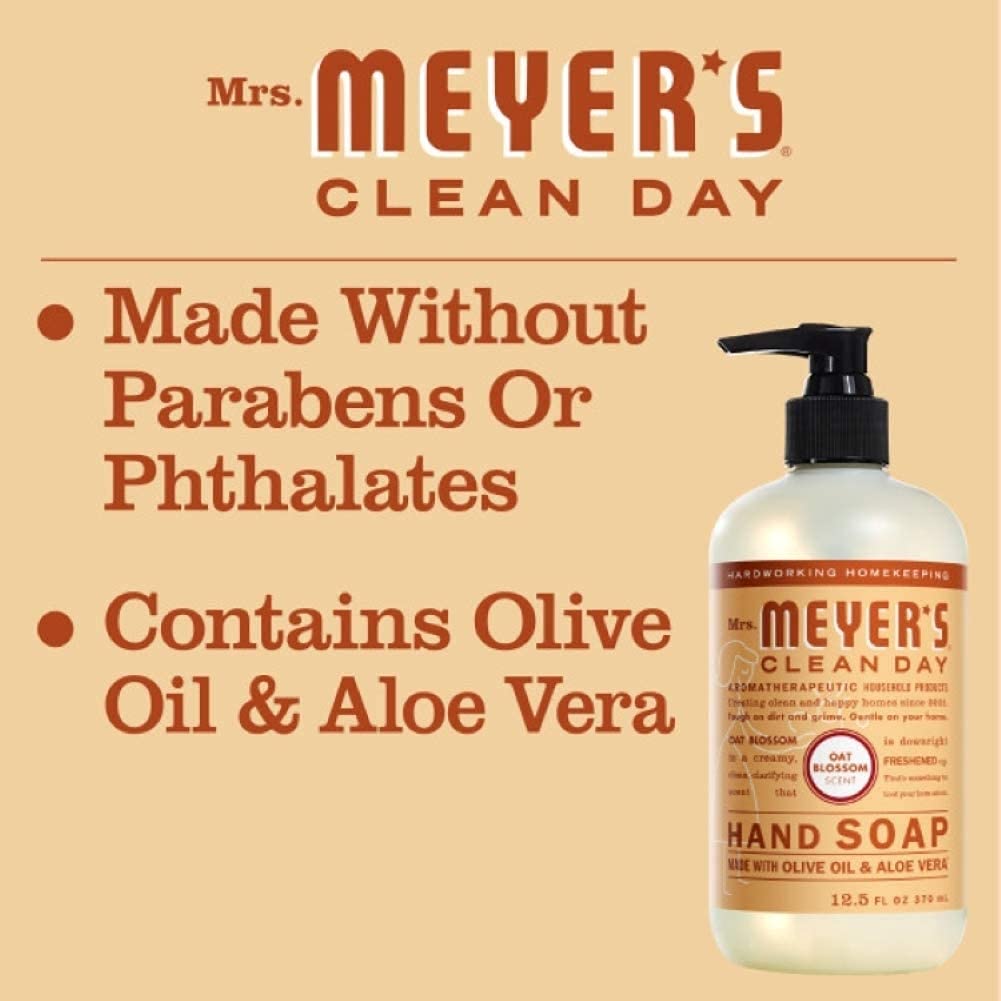 MRS. MEYER'S CLEAN DAY Hand Soap, Made with Essential Oils, Biodegradable Formula, Oat Blossom, 12.5 fl. oz