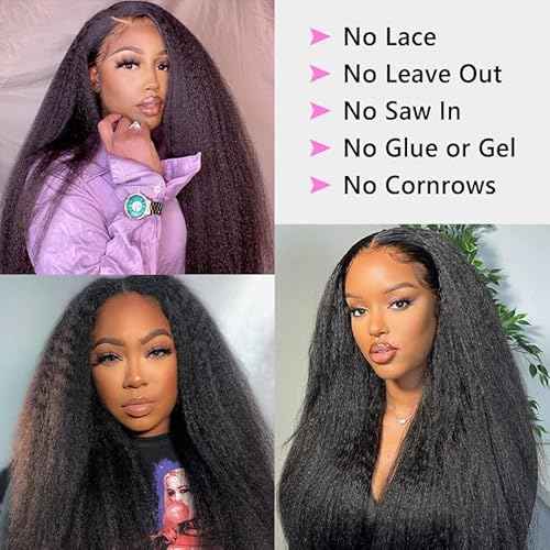V Part Wig Human Hair Wigs for Black Women Kinky Straight V Part Wig 12A Virgin Hair Half Wigs for Women No Lace Upgrade U Part Human Hair Wigs Full Head Clip in Half Wig V Shape Wigs (14inch)