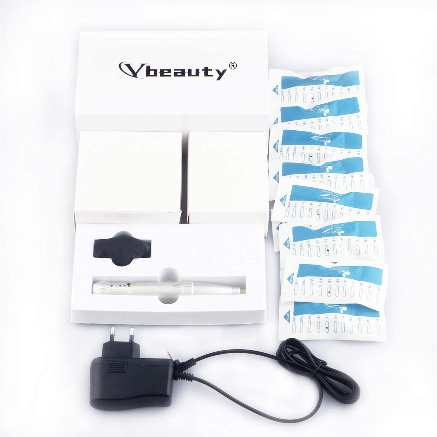 YBEAUTY Eyebrow Tattoo Machine Kit - Micropigmentation Eyeliner Pen with 15pcs Cartridges Needles for Brow Eyeliner Lip Microblading (Snow)