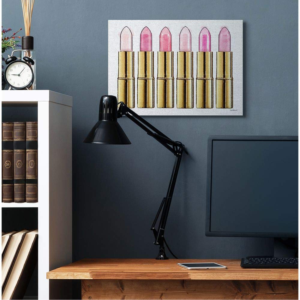 Stupell Industries Pink Gold Lipstick Glam Fashion Watercolor, Designed by Amanda Greenwood Wall Art, 24 x 1.5 x 30, Canvas