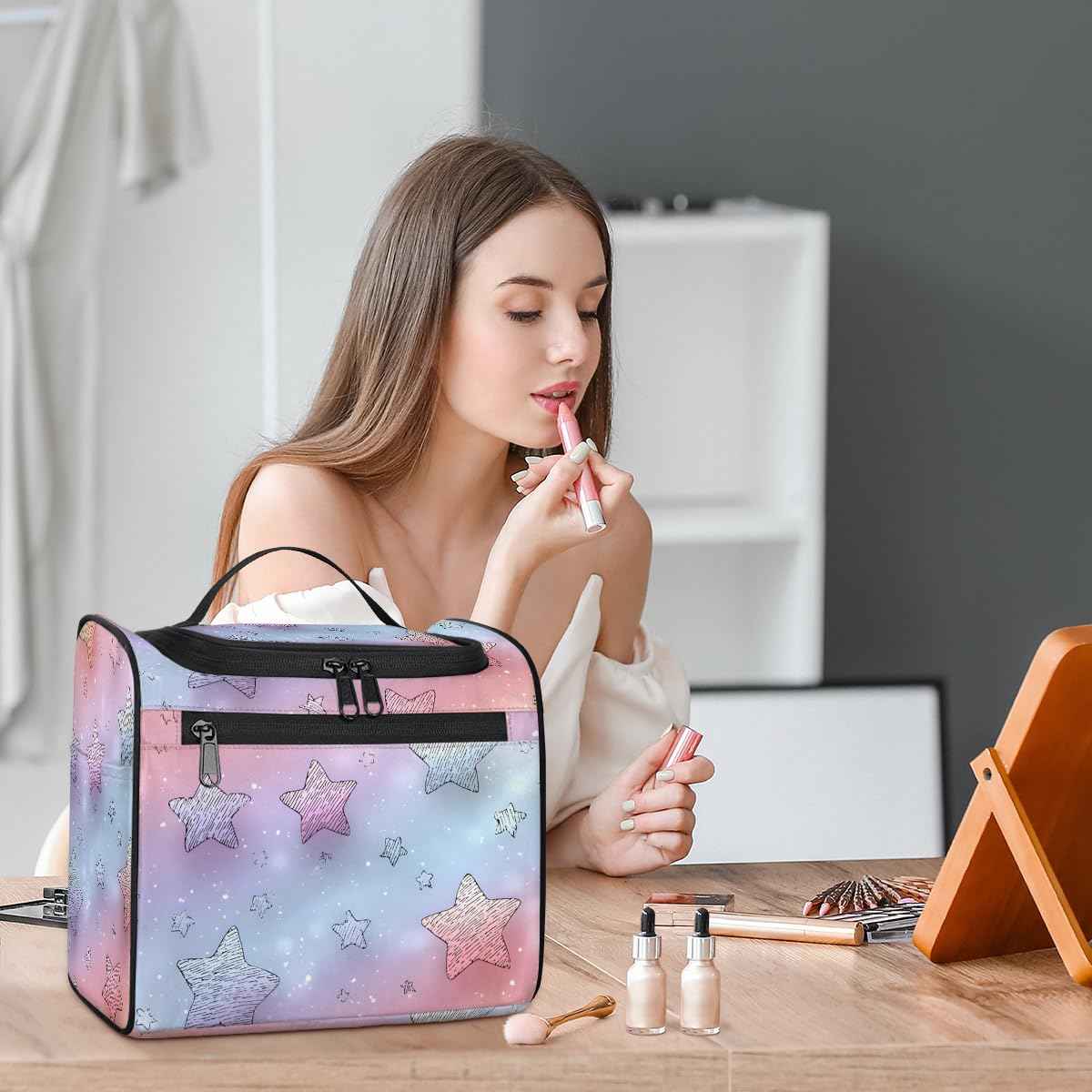 Hanxuanyifan Stars Hanging Travel Toiletry Bag for Women,Travel Bags for Toiletries,Makeup Bag Organizer Cosmetic Bags for Girls