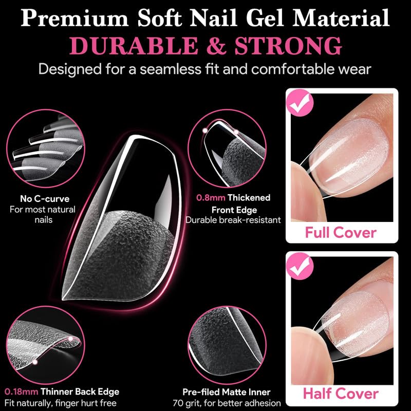 Extra Short Coffin False Nail Tips - 510 PCS Clear Gel Extensions