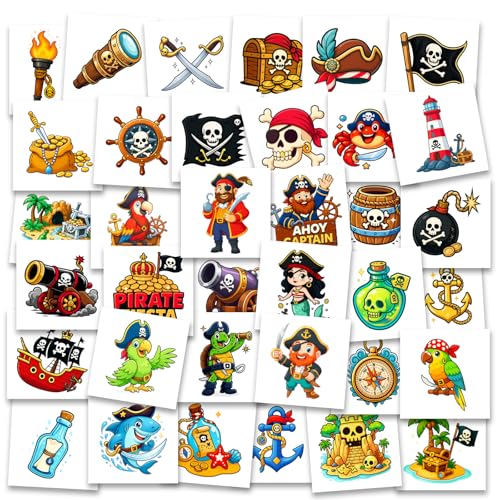 Pirate Temporary Tattoos for Kids, 100 Pack 2x2"