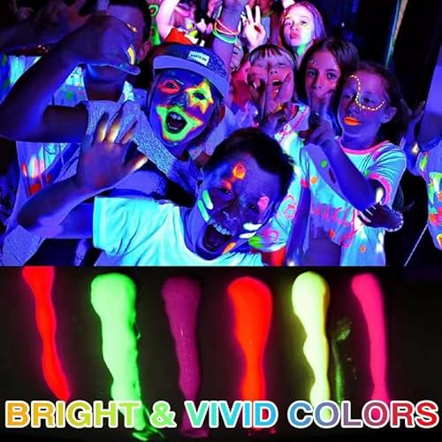 Glow in the Dark Face Body Paint,Washable Neon Face Body Paint,Black Light Face Makeup for Party Halloween Christmas Cosplay Masquerade Etc 0.48oz Set of 6 Tubes(6 colors)