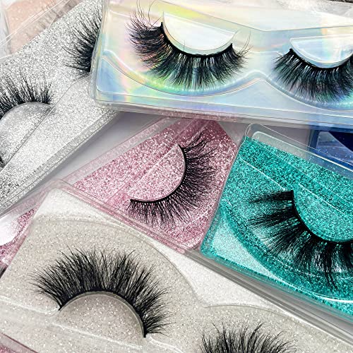 Fluffy Lashes 18mm False Eyelashes 100 Pairs 10 Styles Mixed Natural 9D Faux Mink Lashes Bulk Soft Reusable Fake Eyelashes Wholesale Lash with Glitter Portable Boxes